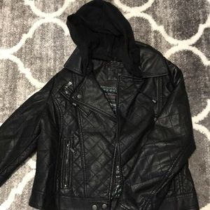 leather jacket with hood